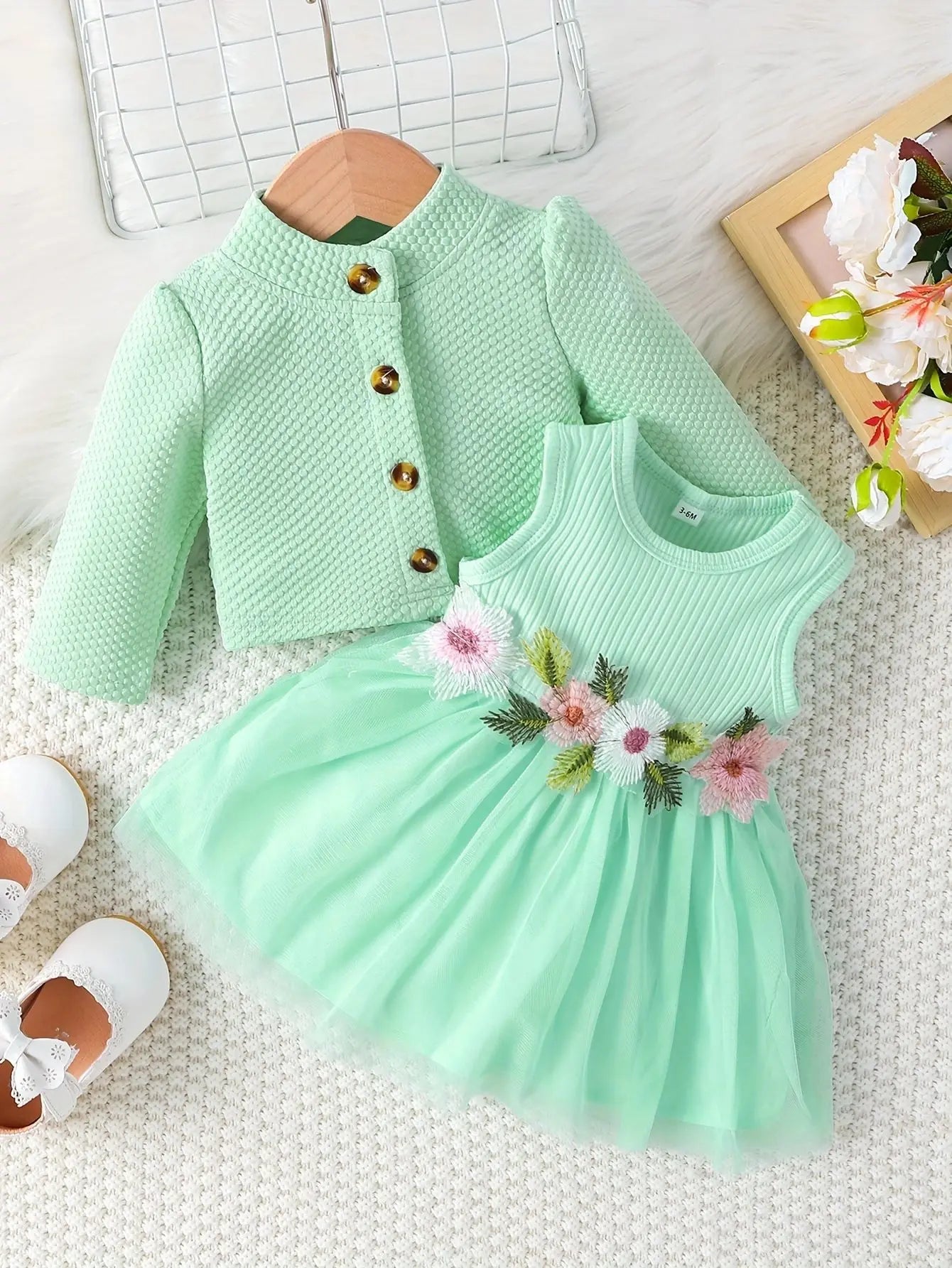 Baby Girl Flower Design Dress and Vest