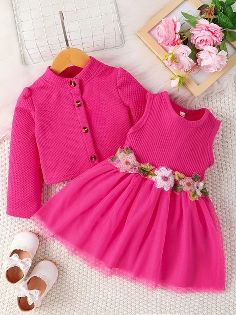 Baby Girl Flower Design Dress and Vest