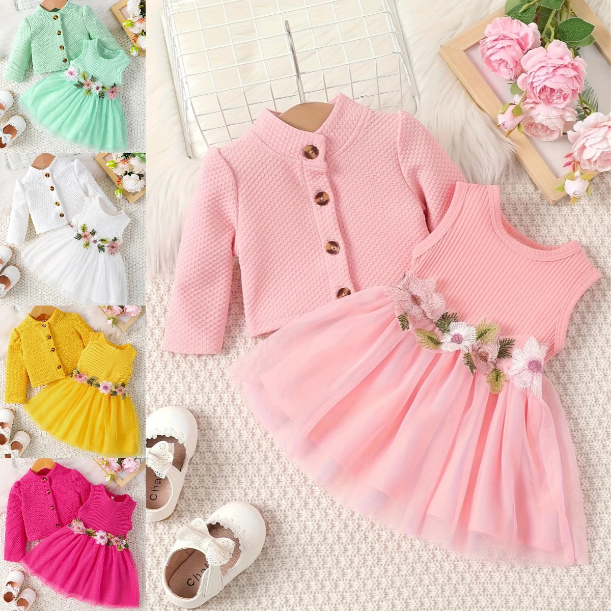 Baby Girl Flower Design Dress and Vest