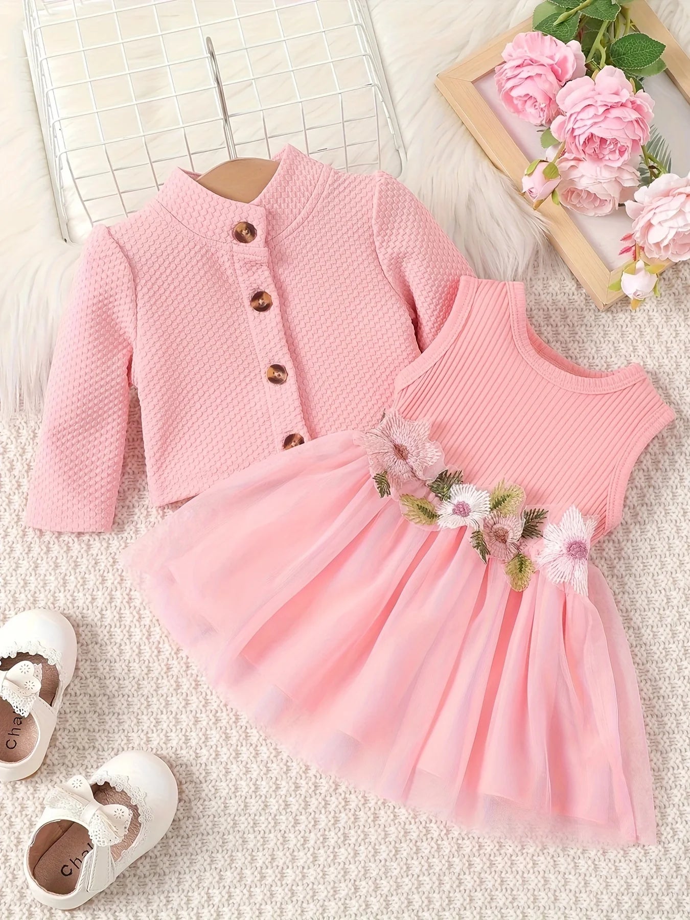 Baby Girl Flower Design Dress and Vest