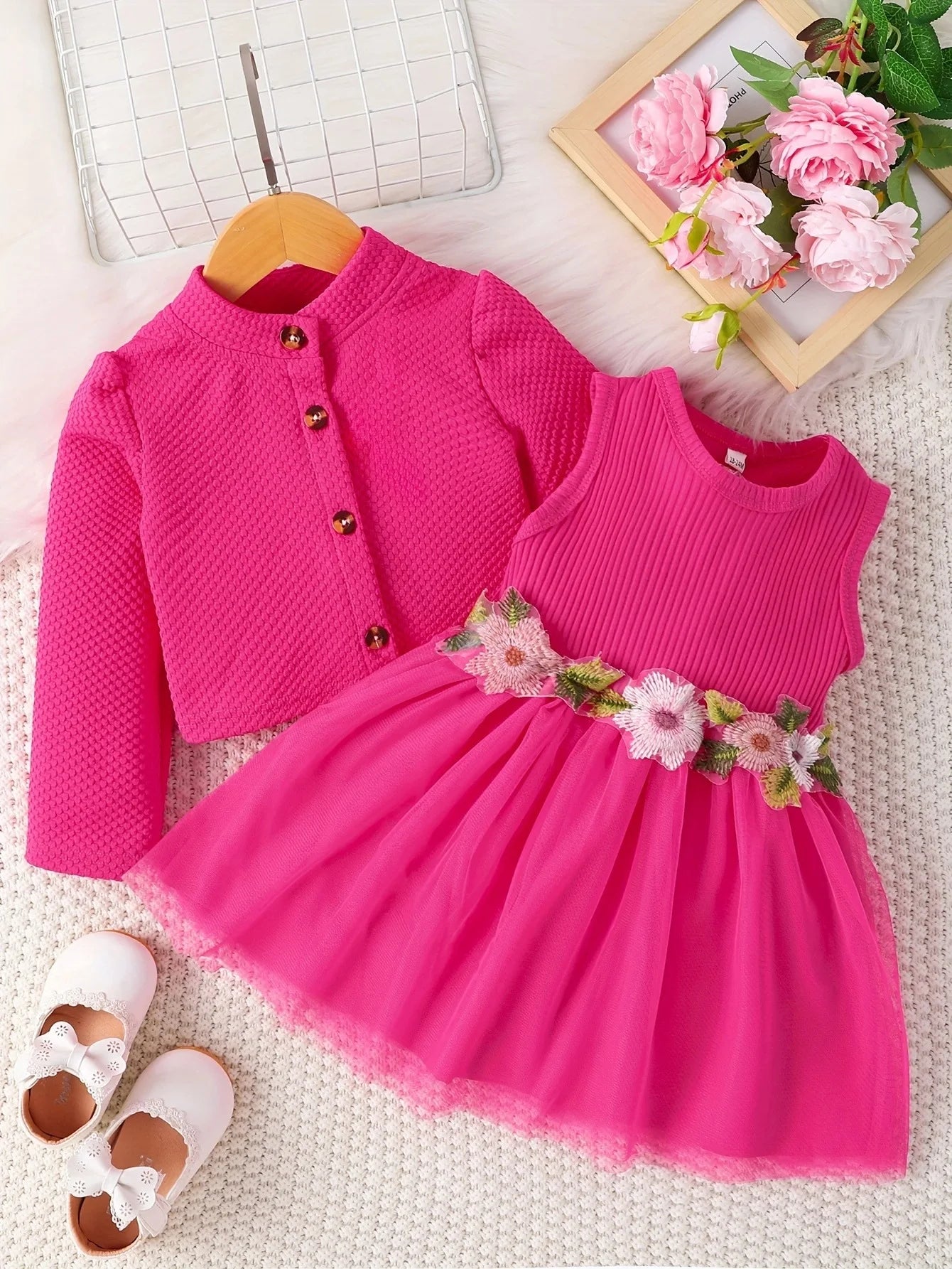 Baby Girl Flower Design Dress and Vest