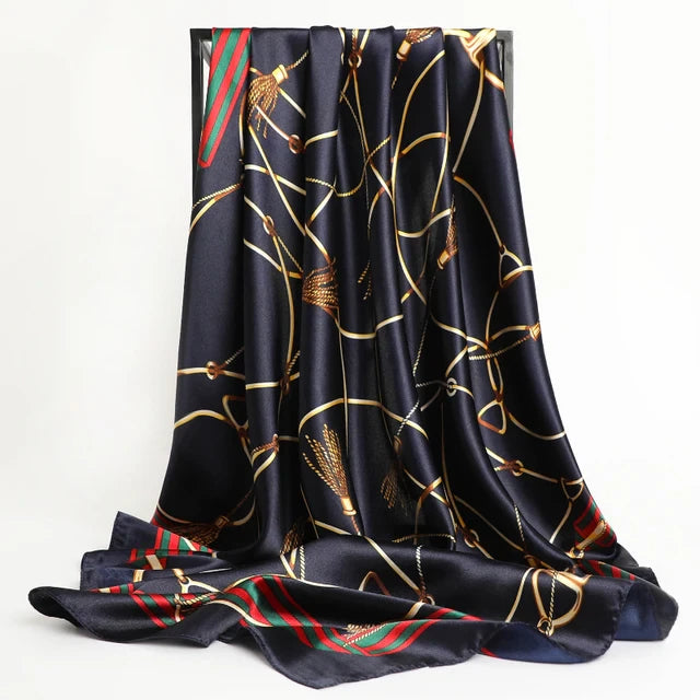 Navy Blue Luxury Silk Printed Scarf/Hijab