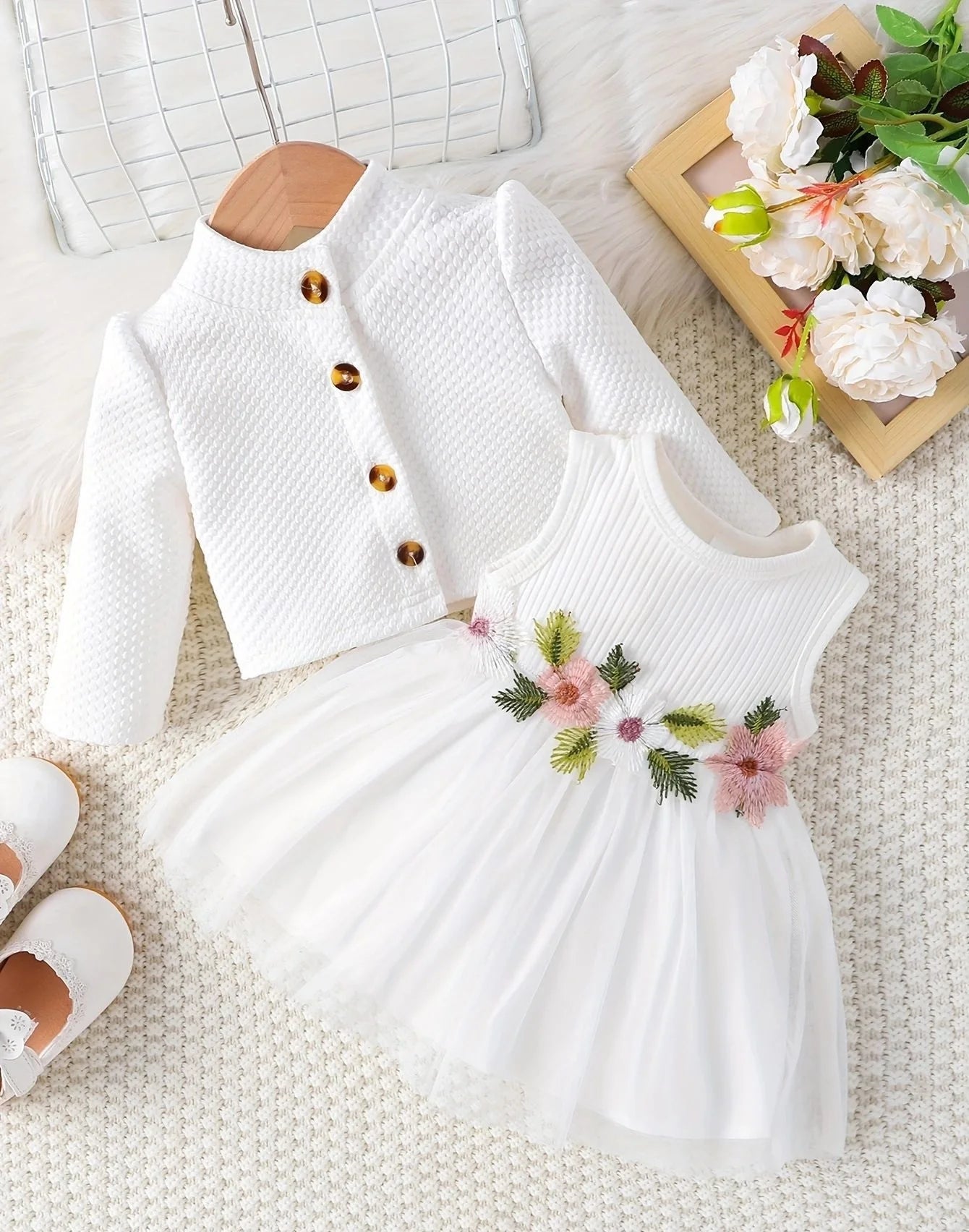 Baby Girl Flower Design Dress and Vest