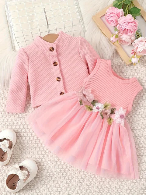 Baby Girl Flower Design Dress and Vest