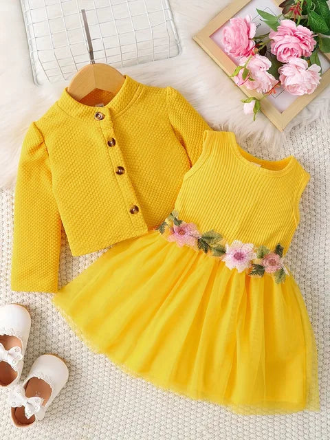 Baby Girl Flower Design Dress and Vest