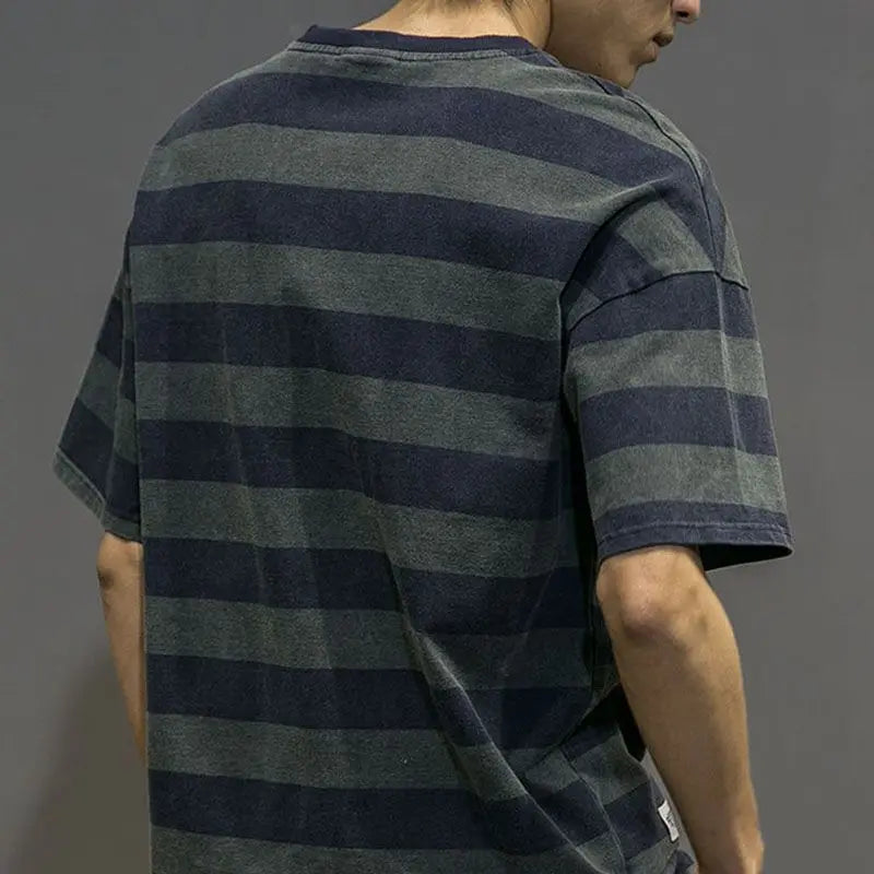 Vintage Men Short Sleeve Striped T-Shirt