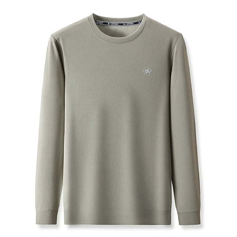 High Quality Men's Casual T-shirt Long Sleeve Solid Letter Round Neck Pullover Top