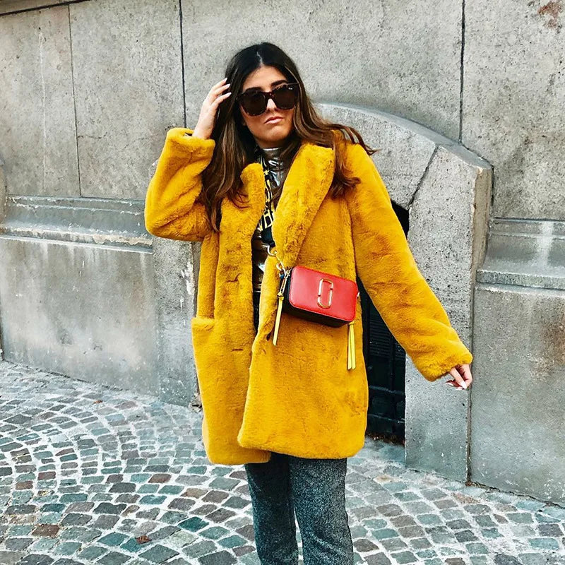 Women's Mid Long Faux Fur Coat