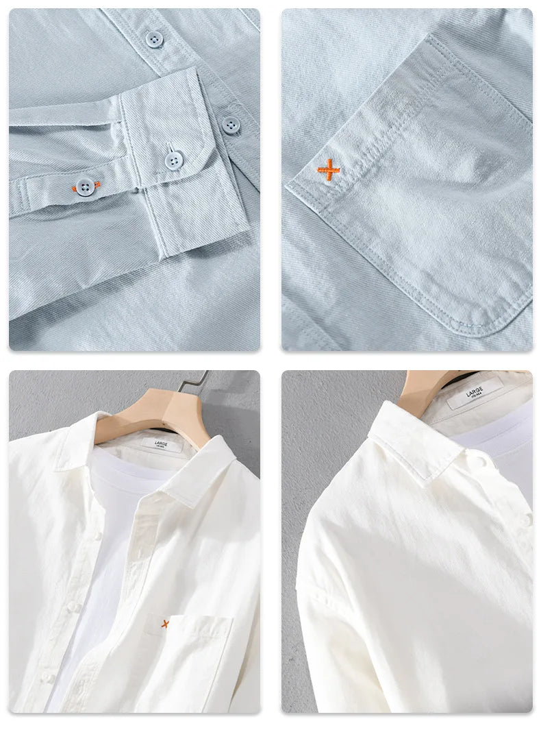 Simple Men's Long Sleeve Shirts Causal 100% Cotton