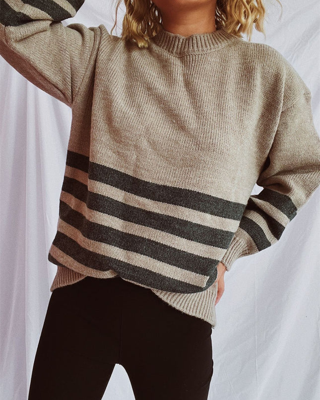 Striped Dropped Shoulder Long Sleeve Sweater