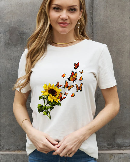 Simply Love Full Size Sunflower Butterfly Graphic Cotton Tee