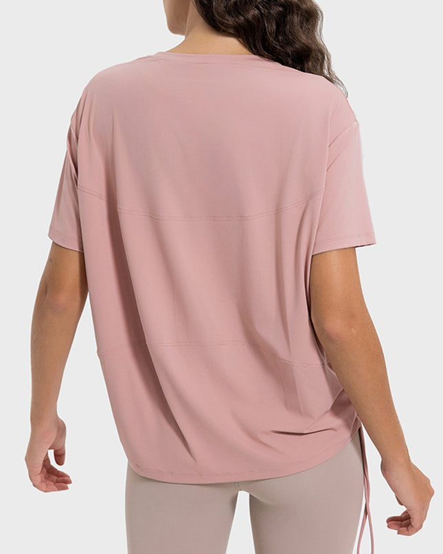 Millennia Drawstring Round Neck Short Sleeve Active T-Shirt
