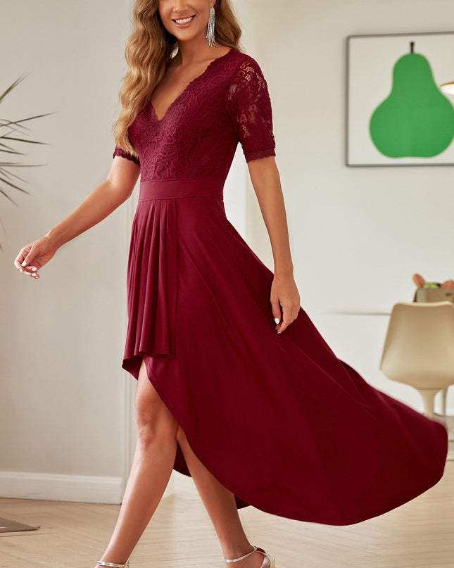 Lace Cutout V-Neck Short Sleeve Dress