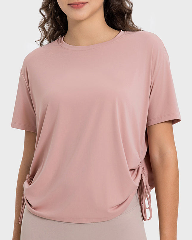 Millennia Drawstring Round Neck Short Sleeve Active T-Shirt