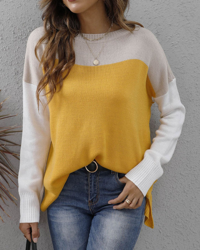 Color Block Round Neck Sweater