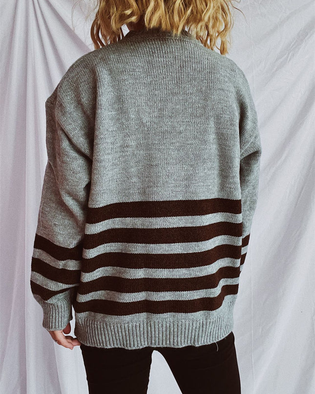 Striped Dropped Shoulder Long Sleeve Sweater
