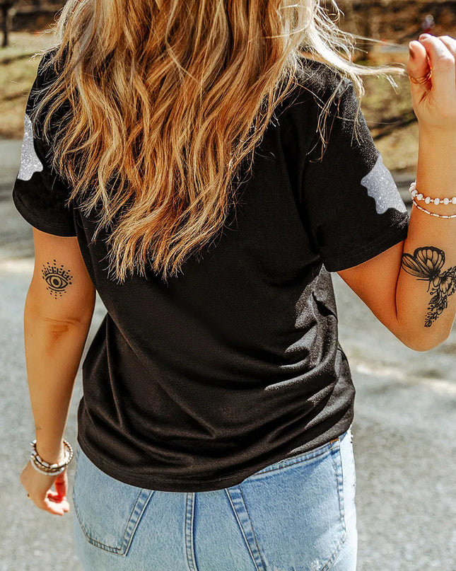 Glitter Ghost Round Neck Short Sleeve T-Shirt