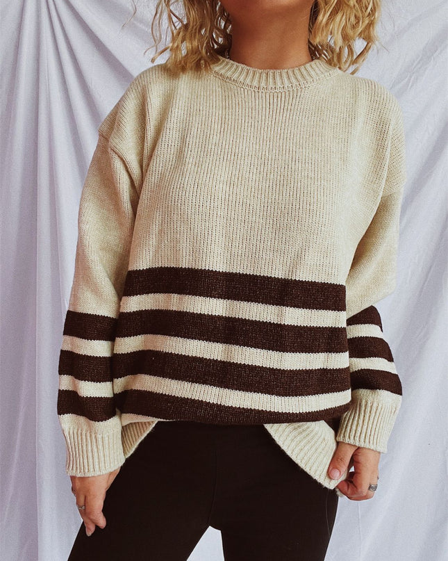 Striped Dropped Shoulder Long Sleeve Sweater