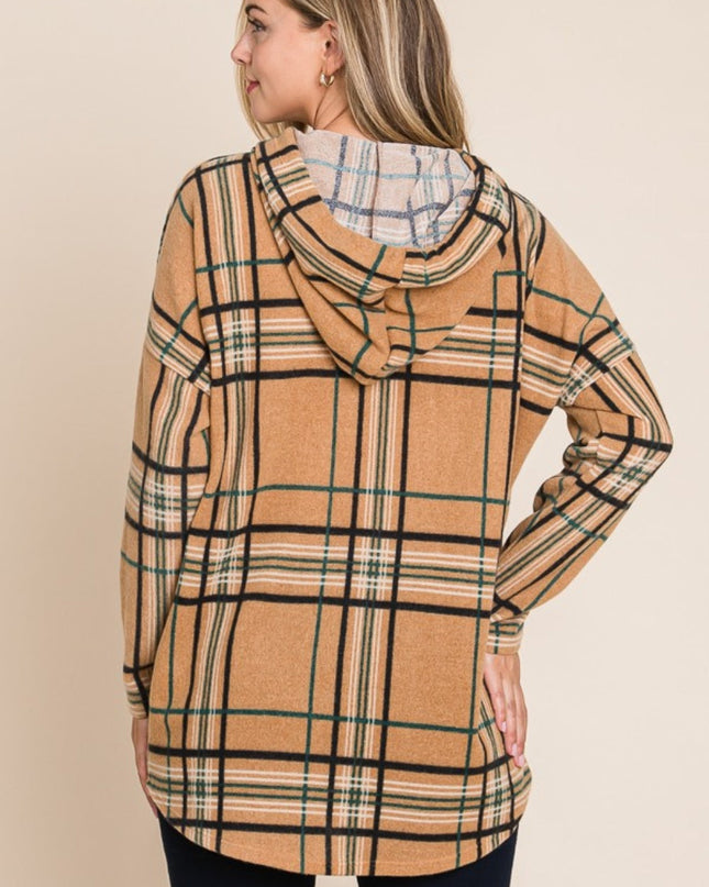 Drawstring Plaid Long Sleeve Hoodie