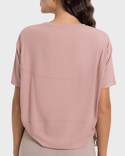 Millennia Drawstring Round Neck Short Sleeve Active T-Shirt