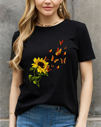 Simply Love Full Size Sunflower Butterfly Graphic Cotton Tee