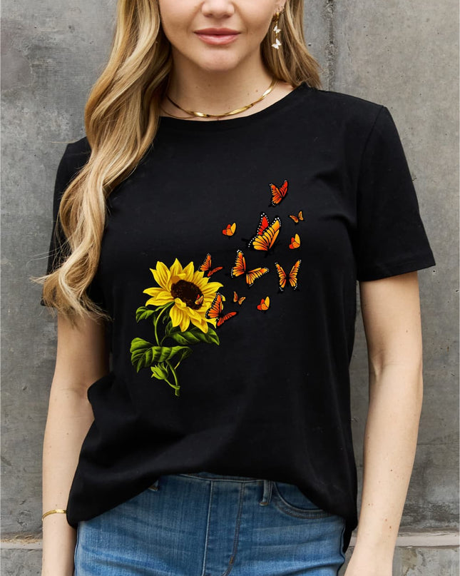Simply Love Full Size Sunflower Butterfly Graphic Cotton Tee