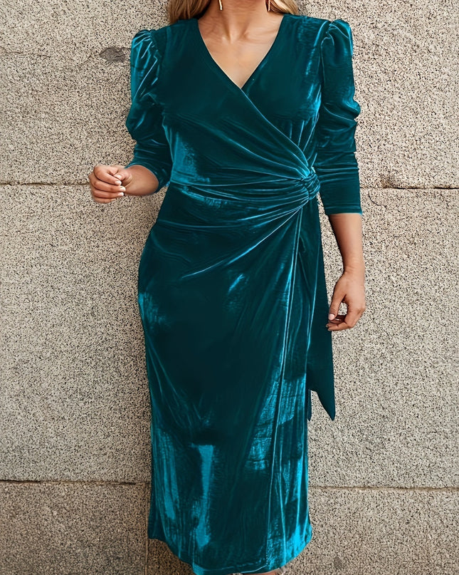 Tied Surplice Long Sleeve Midi Dress