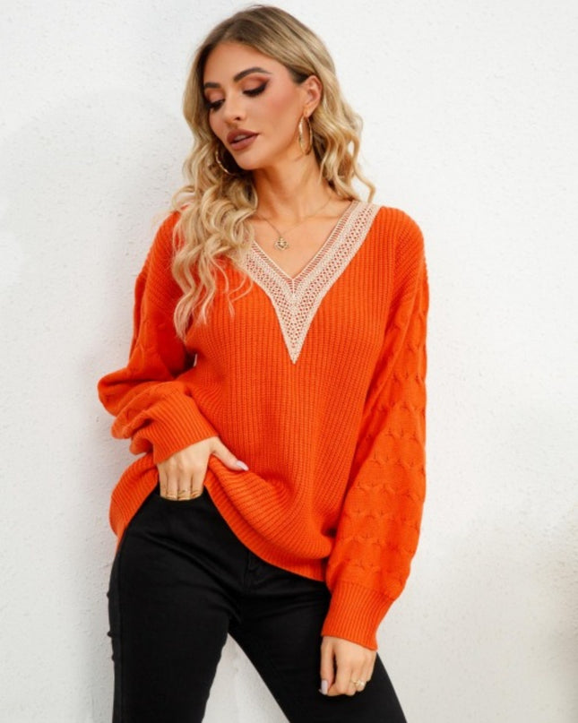 V-Neck Dropped Shoulder Long Sleeve Sweater