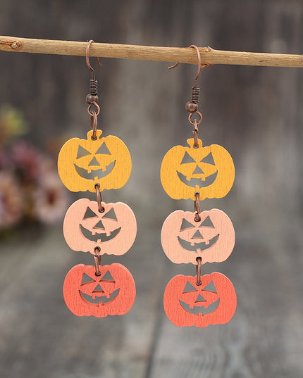 Wooden Contrast Pumpkin Earrings
