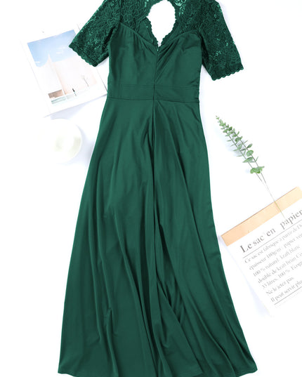 Lace Cutout V-Neck Short Sleeve Dress