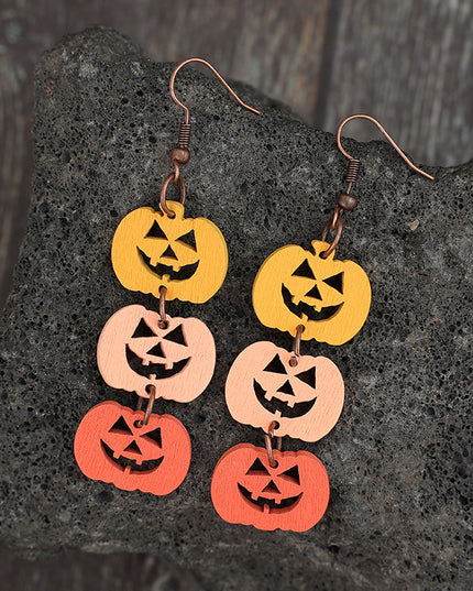 Wooden Contrast Pumpkin Earrings