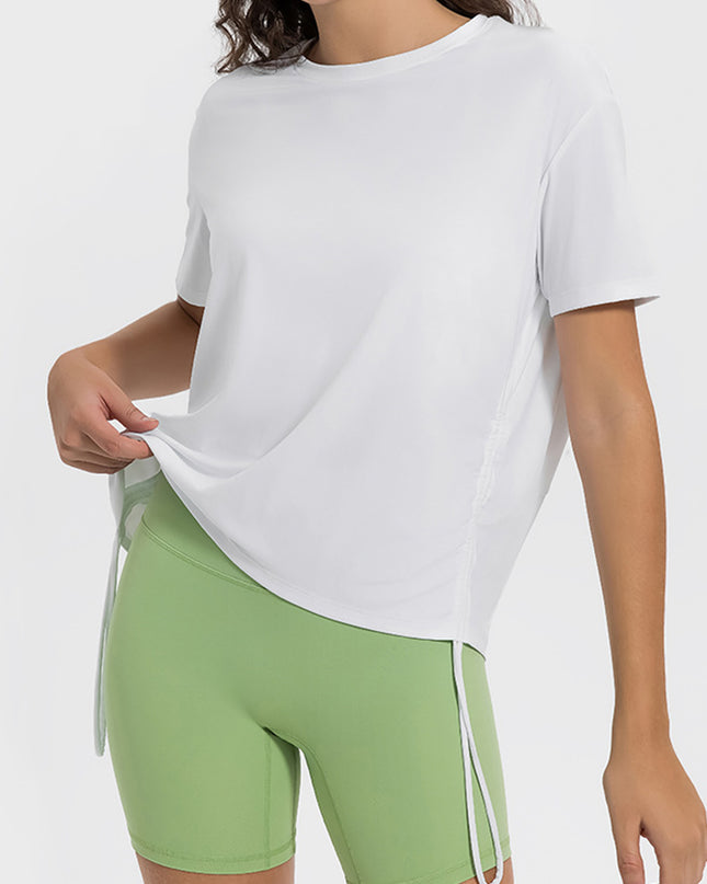 Millennia Drawstring Round Neck Short Sleeve Active T-Shirt