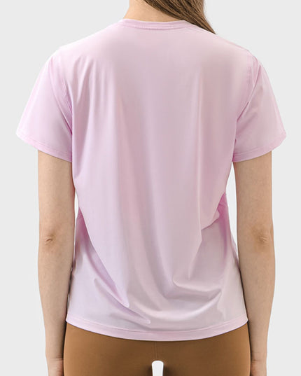 Millennia Slit Round Neck Short Sleeve Active T-Shirt