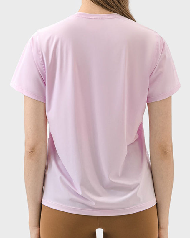 Millennia Slit Round Neck Short Sleeve Active T-Shirt