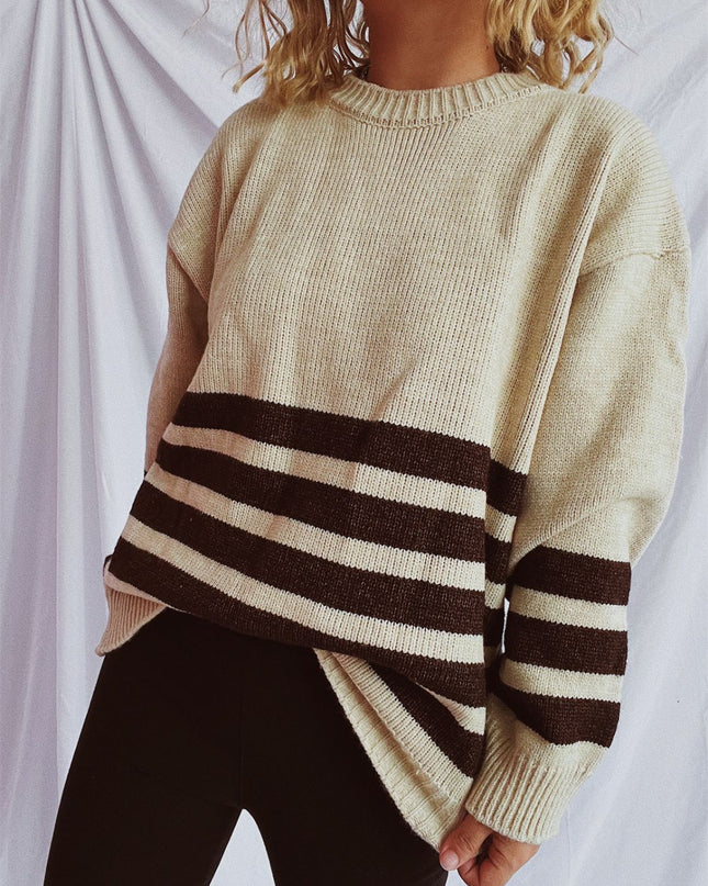 Striped Dropped Shoulder Long Sleeve Sweater
