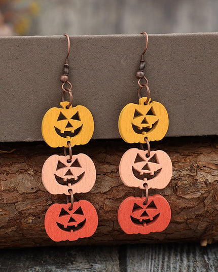 Wooden Contrast Pumpkin Earrings