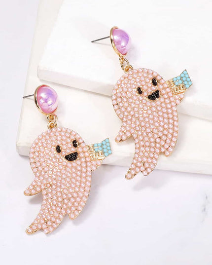 Ghost Shape Synthetic Pearl Dangle Earrings