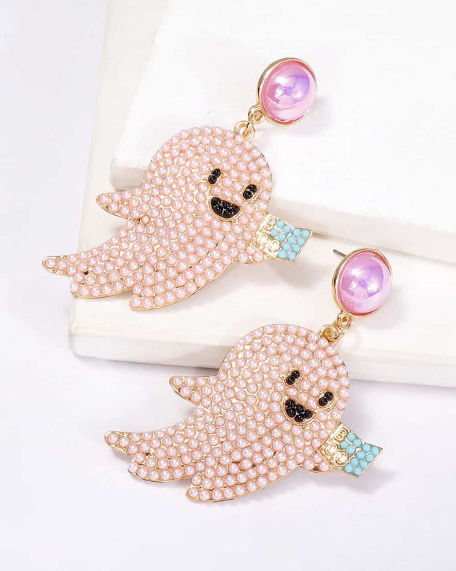 Ghost Shape Synthetic Pearl Dangle Earrings