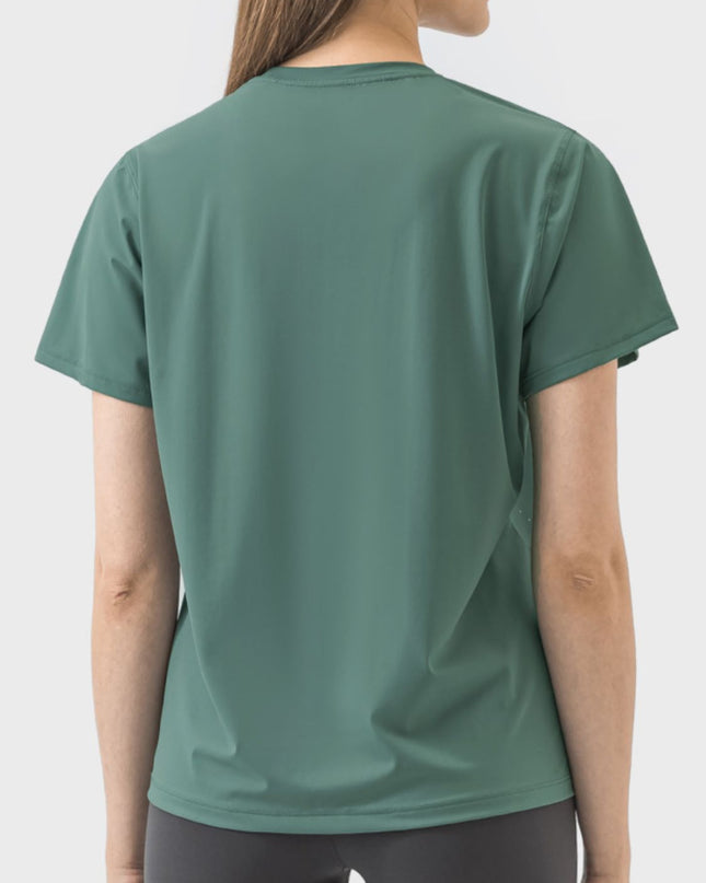 Millennia Slit Round Neck Short Sleeve Active T-Shirt