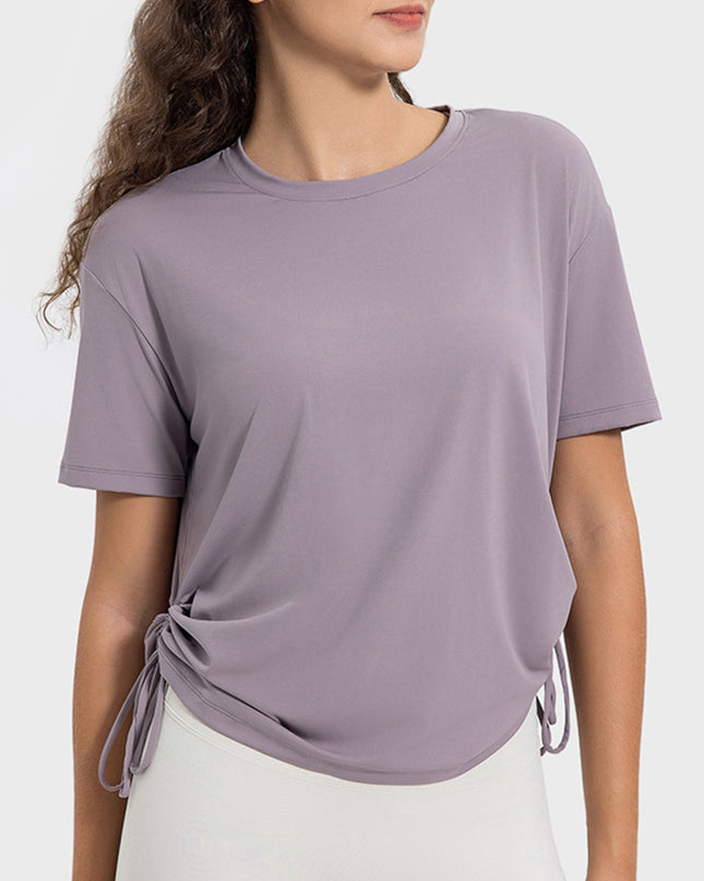 Millennia Drawstring Round Neck Short Sleeve Active T-Shirt