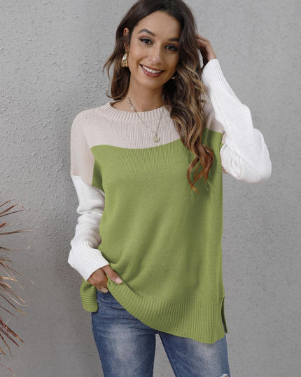 Color Block Round Neck Sweater