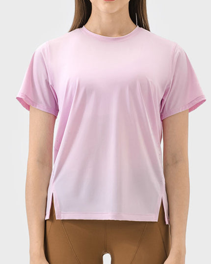 Millennia Slit Round Neck Short Sleeve Active T-Shirt