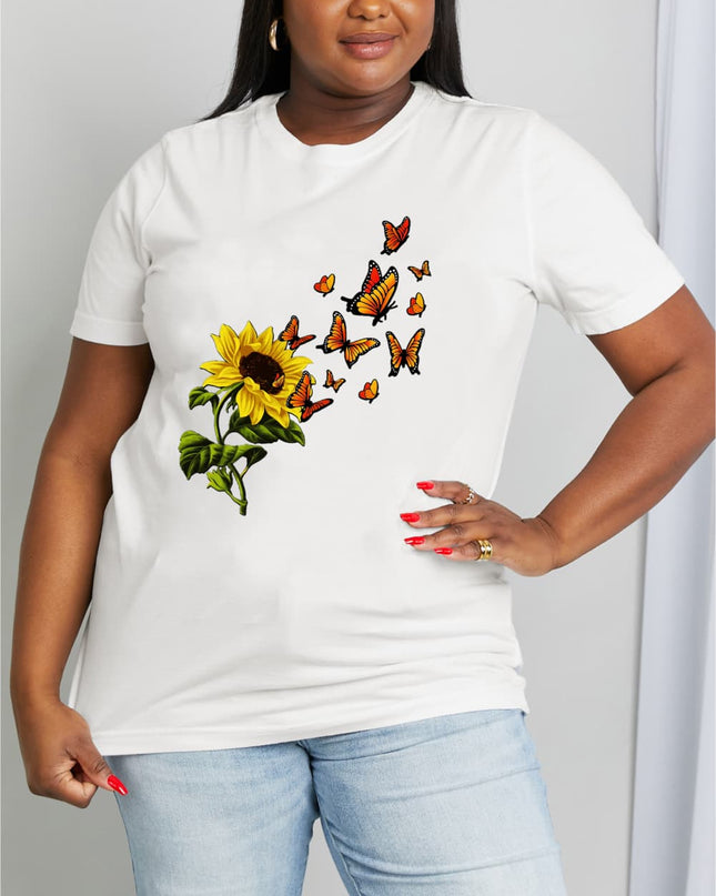 Simply Love Full Size Sunflower Butterfly Graphic Cotton Tee