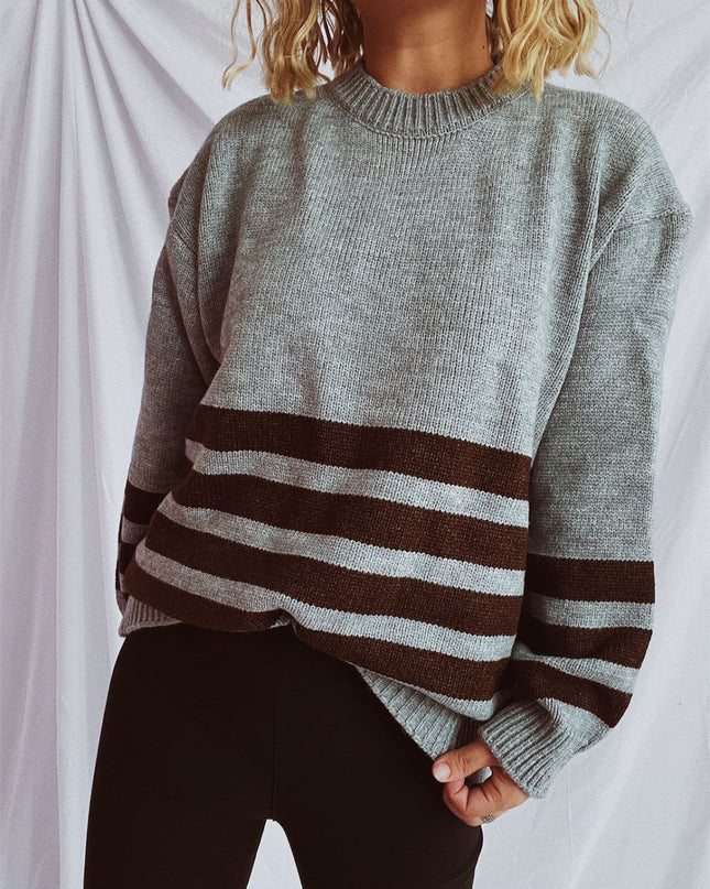 Striped Dropped Shoulder Long Sleeve Sweater