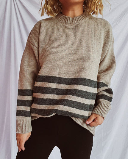 Striped Dropped Shoulder Long Sleeve Sweater