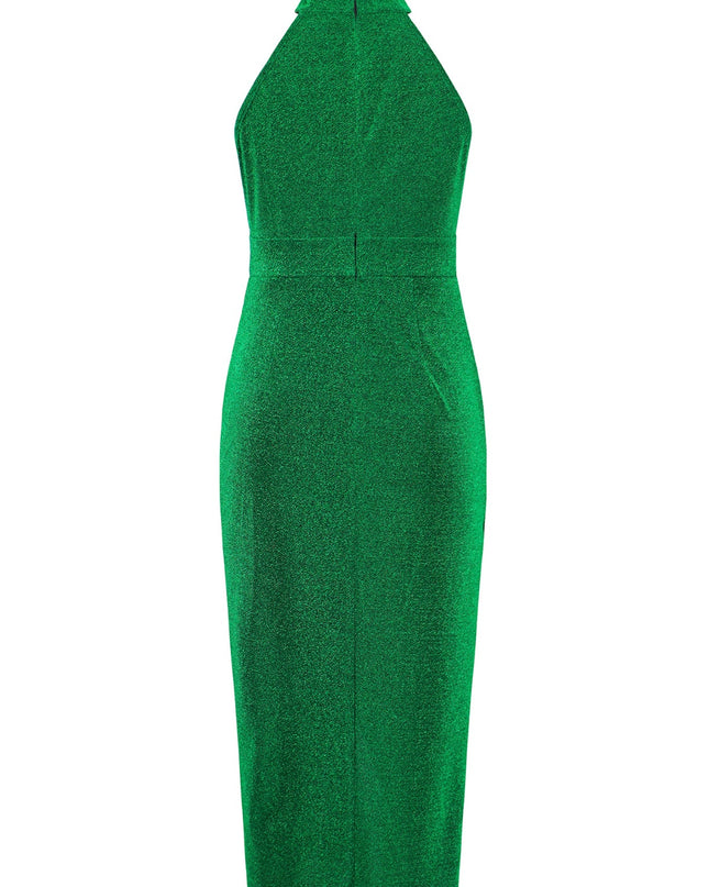 Slit Ruched Mock Neck Sleeveless Dress