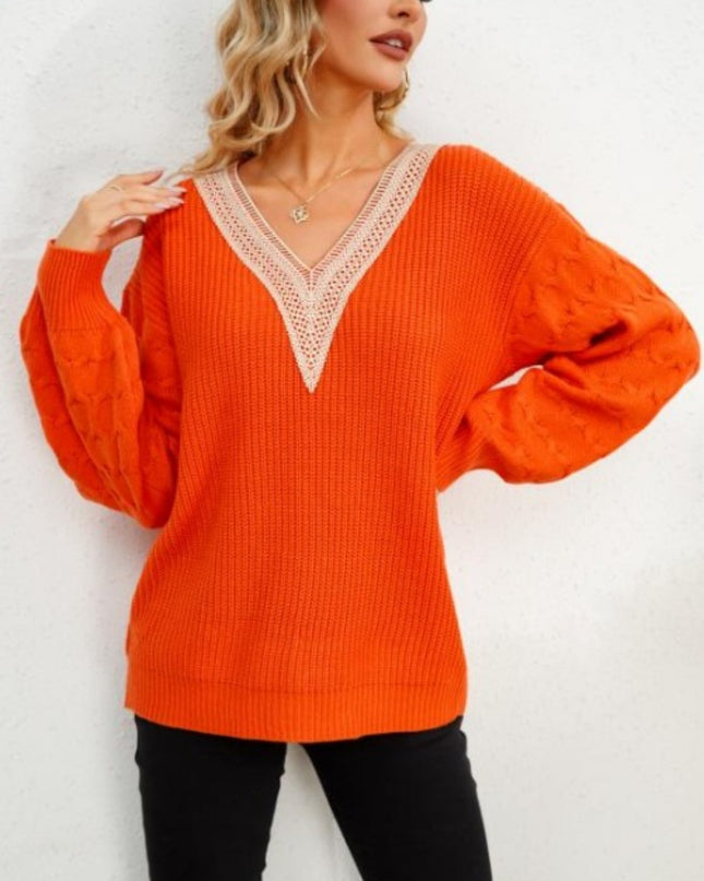 V-Neck Dropped Shoulder Long Sleeve Sweater