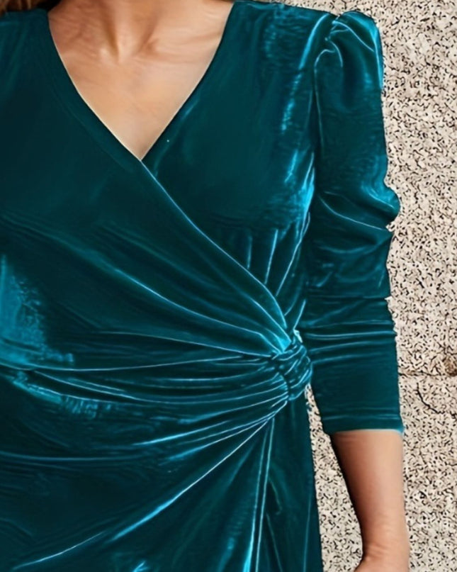 Tied Surplice Long Sleeve Midi Dress