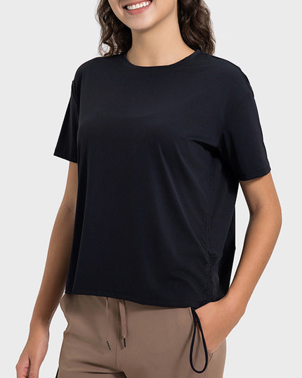 Millennia Drawstring Round Neck Short Sleeve Active T-Shirt