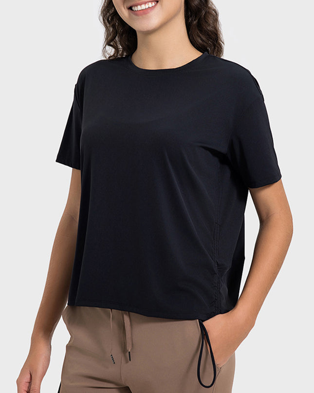Millennia Drawstring Round Neck Short Sleeve Active T-Shirt
